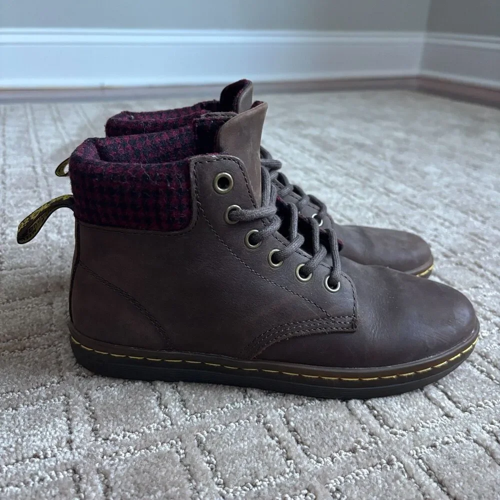Dr Martens Maelly Leather Ankle Boot Womens 5 Brown Padded Collar Casual Lace Up